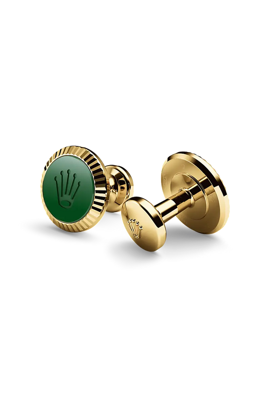 Rolex ‘Fluted’ cufflinks Yellow gold and ceramic A1038 at Lenox Jewelers