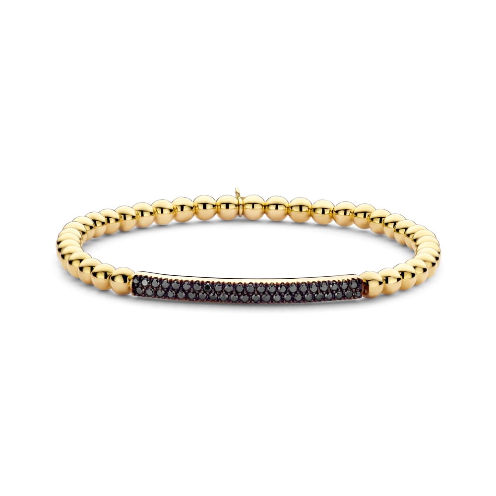 Hulchi Belluni 18K Yellow Gold 2 Row Black Diamond Bar Tresore Stretch Bracelet