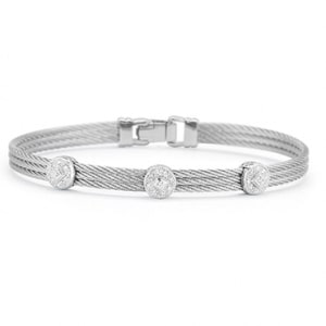 a stainless steel cable bracelet with diamond accents from Alor.