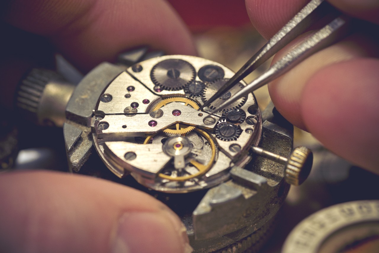 close-up of a watch being repaired